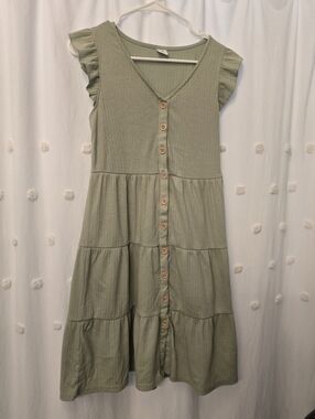 Iffei Womens Sage Green Button-Front Tiered  Dress Size Medium